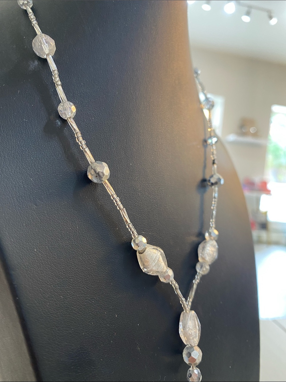Classic Glass Silver Crystal Drop Necklace
